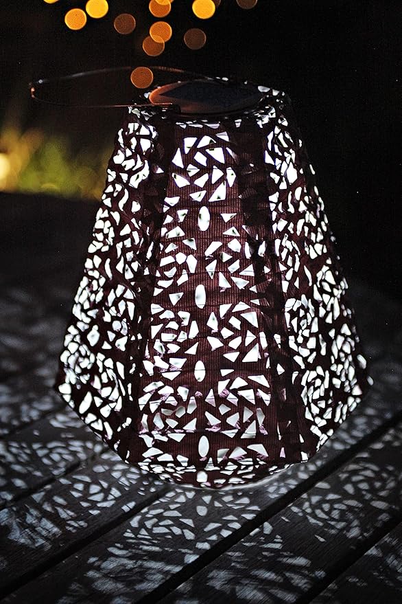Allsop Soji Stella Prism Solar Lantern, 11" LED Outdoor Light, Handmade with Weather-Resistant UV Treated Fabric, Stainless Steel Hardware, Auto Sensor on/Off, for Patio, Deck, Garden