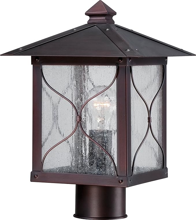 Nuvo Lighting 60/5615 Vega Post One Light Lantern 100-watt Outdoor Porch and Patio Lighting with Clear Seeded Glass, Classic Bronze