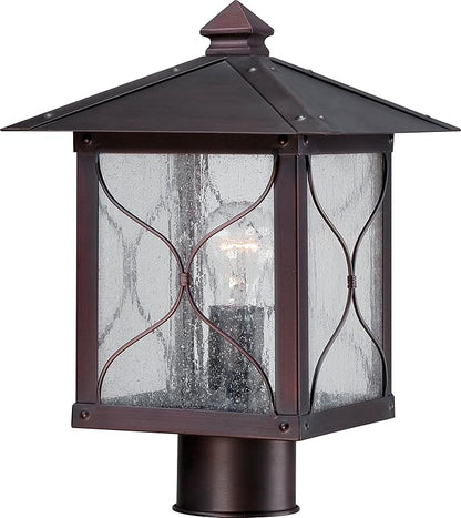Nuvo Lighting 60/5615 Vega Post One Light Lantern 100-watt Outdoor Porch and Patio Lighting with Clear Seeded Glass, Classic Bronze