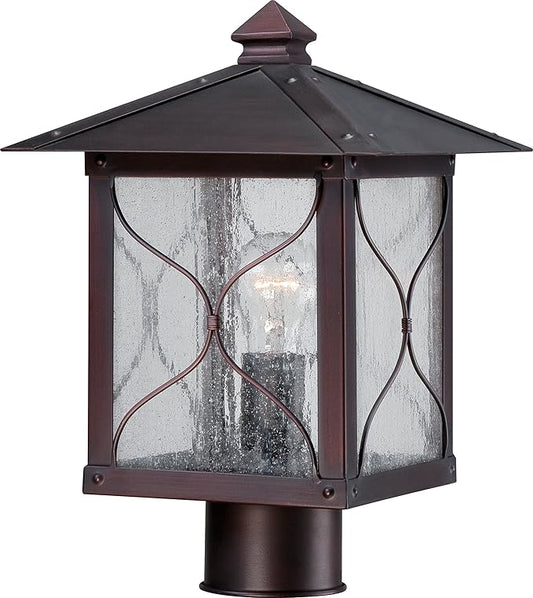 Nuvo Lighting 60/5615 Vega Post One Light Lantern 100-watt Outdoor Porch and Patio Lighting with Clear Seeded Glass, Classic Bronze