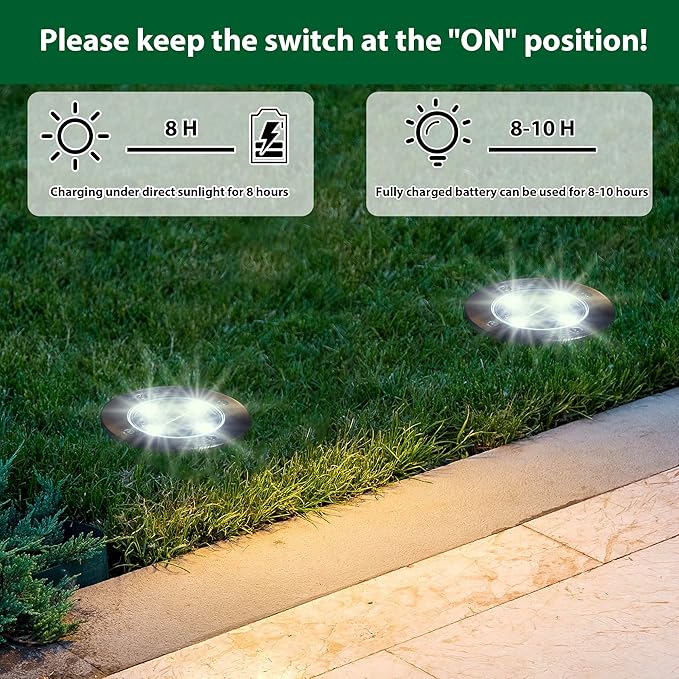 Glitzhome Solar Ground Lights Outdoor Waterproof 6 Pack Solar Garden Lights Disk Lights for Walkway Yard Backyard | Lumora