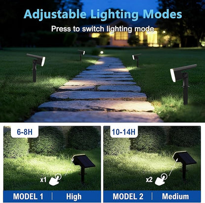 Solar Spot Lights Outdoor Waterproof IP65,4 Pack,Cool Light,2 Lighting Modes Selectable, Solar Powered Yard Garden Solar Spot Lights for Outside Landscape Auto On/Off