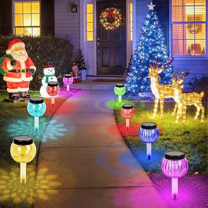 DOUBLEZHE 8Pack Solar Christmas Pathway Lights Outdoor Waterproof, Multicolor & Warm White Changing LED Outdoor Solar Lights Christmas Decorations with Auto On/Off for Garden, Yard, Patio, Walkway