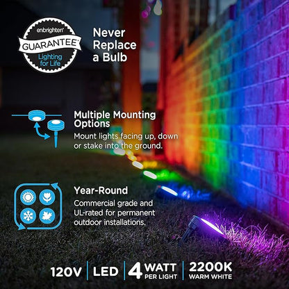 Enbrighten LED Ground Lights, 12 Path Lights, 110ft, Color Changing, Remote Control, Outdoor Path Lighting, 41017