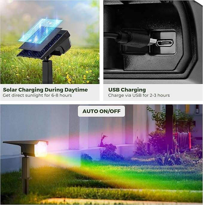 Kingsyard Solar Color Changing Lights 8 Colors, USB & Solar Powered Solar Lights Outdoor Waterproof IP68 | Lumora