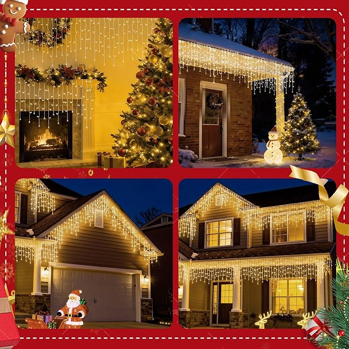 7ft Icicle Lights, 70 LED Warm White Twinkle String Light, Commercial Grade IP68 Waterproof, Soft Glow Mini LED Icicle Lights for Christmas Party, Eaves, Roofs, Xmas Holiday Indoor Outdoor Decoration