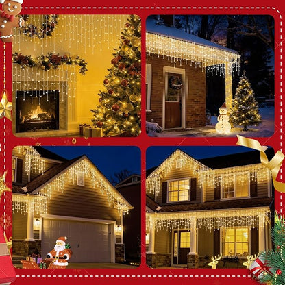 7ft Icicle Lights, 70 LED Warm White Twinkle String Light, Commercial Grade IP68 Waterproof, Soft Glow Mini LED Icicle Lights for Christmas Party, Eaves, Roofs, Xmas Holiday Indoor Outdoor Decoration