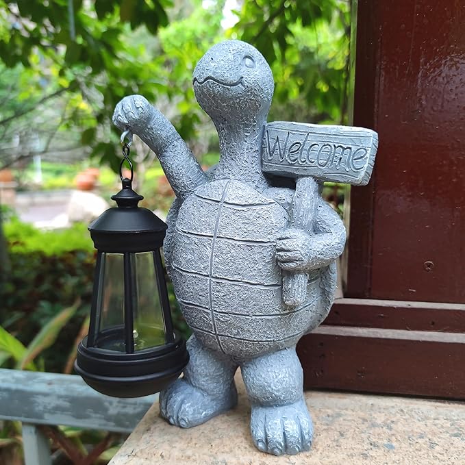 Sea Turtle Solar Garden Statues,Resin Sea Turtle Figurine Decorations with Solar Lights Lantern, Outdoor Figurines | Lumora