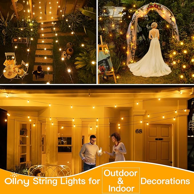 Ollny 25FT Outdoor String Lights, Waterproof Connectable Shatterproof Outside Light with 13 Edison + 1 Spare LED | Lumora