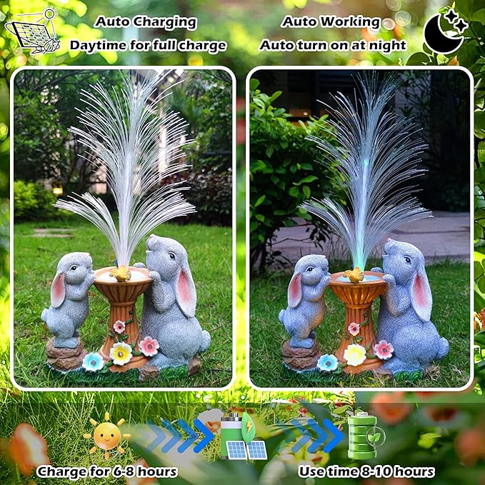 Solar Rabbit Garden Statues，LED Lights Outdoor with 7 Multi-Color Changing Modes Solar Garden Decor Yard Lights Outside Patio Lawn, Gifts for Mom Grandma Women Birthday