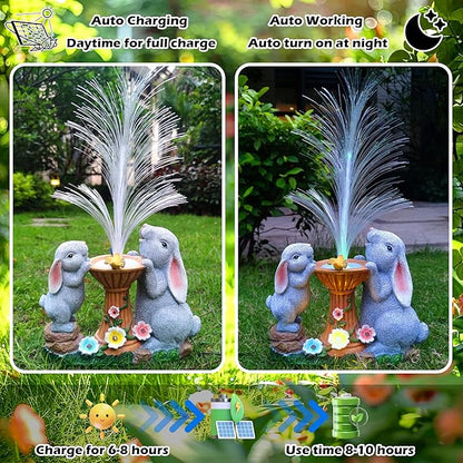 Solar Rabbit Garden Statues，LED Lights Outdoor with 7 Multi-Color Changing Modes Solar Garden Decor Yard Lights Outside Patio Lawn, Gifts for Mom Grandma Women Birthday