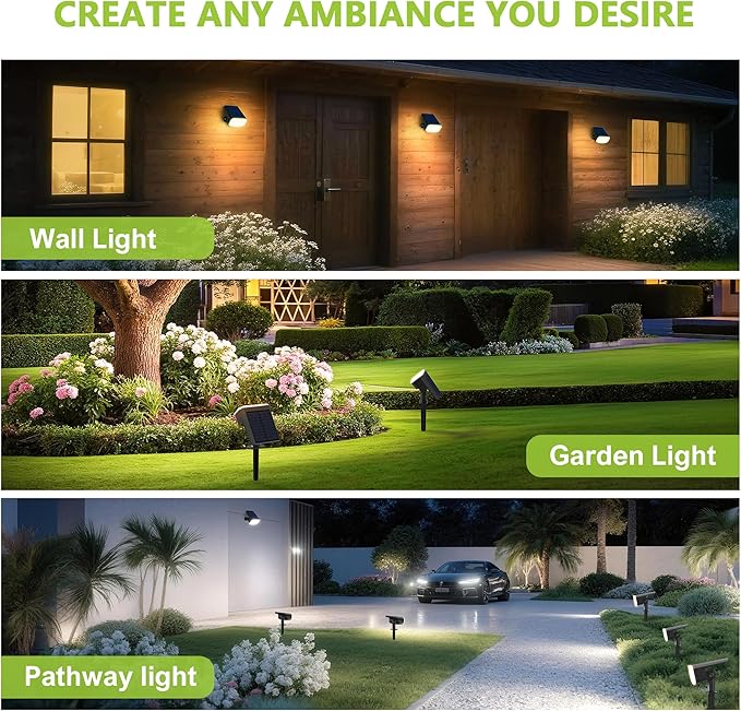 DAMINY Solar Spotlights Outdoor Waterproof IP65,2 CCT(Warm White & Cool White),4 Lighting Modes Solar spot Lights | Lumora