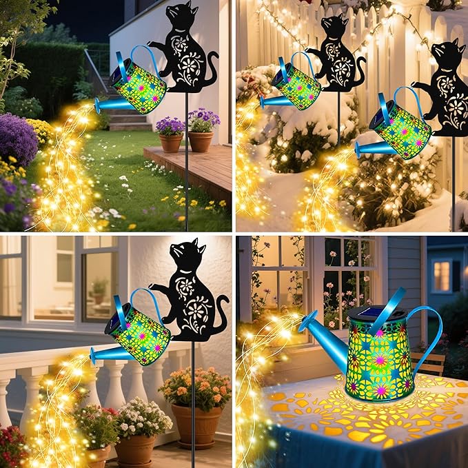 Black Cat Solar Watering Can Lights, Birthday Gifts for Women Mom Christmas, Yard Decorations Outdoor Waterproof | Lumora