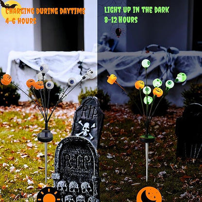 Halloween Decorations Outdoor Solar Scary Eyeball Lights,18LED Green Eyeball Swaying Firefly Lights,Waterproof Solar Halloween Path Lights for Yard Garden Lawn Party Decor(2pack)