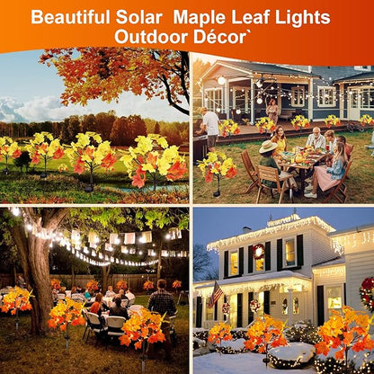2Pack Fall Solar Lights Outdoor Waterproof,40LED 80 Maple Leaves Solar Garden Lights Outside, Autumn Artificial Tree Pathway Lights for Patio,Halloween,Thanksgiving,Fall Decoration
