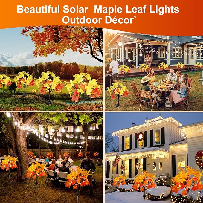 4Pack Fall Solar Lights Outdoor Waterproof,80LED 160 Maple Leaves Solar Garden Lights Outside, Autumn Artificial | Lumora
