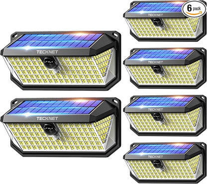 TECKNET 461 LED Solar Powered Outdoor Lights, 270° Angle & 3 Lighting Modes Motion Sensor Light Outdoor, Security Solar Lights Waterproof - 6 Pack