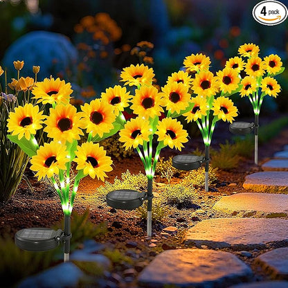 Anothera 4Pcs Solar Sunflower Lights Features Flashing or Steady-on Modes, Waterproof Sunflower Garden Lights for Outdoor Patio, Lawn, Valentine's Day Gifts for Wife and Girlfriend