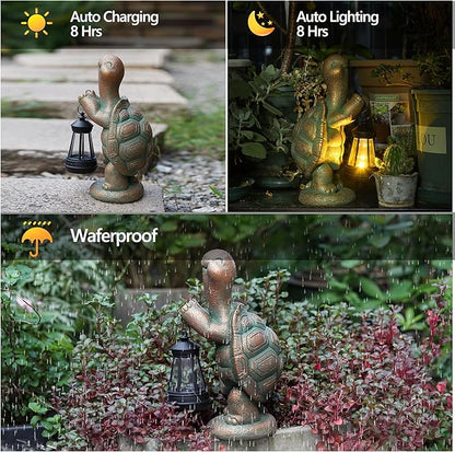 Turtle Solar Powered Outdoor Garden Statue, Resin Statue with Solar Light Lantern, Decorative Lawn,Yard,Balcony Outdoor Tortoise Patio Home Ornament, Birthday Gifts for Mom Grandma