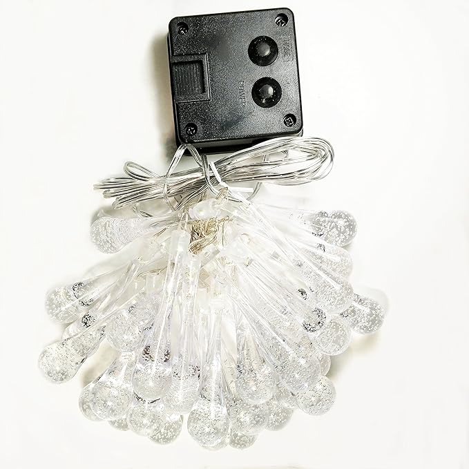 Hometown Evolution, Inc. Solar Powered Water Drop String Lights - 30 LED Warm White, 8 Modes, Outdoor Waterproof | Lumora