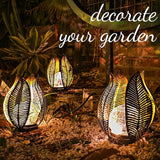 Solar Garden Lights Waterproof Decorations,Crackle Globe Glass,Metal Palm Leaf Solar Lights for Outdoor Decor On | Lumora