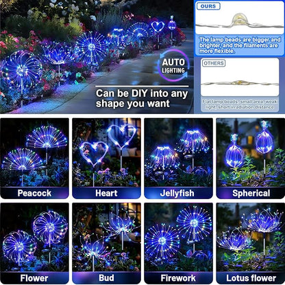 Anordsem Solar Lights Outdoor Waterproof: 2 Pack Garden Light - Bendable Copper Wire with 120 LED Firework Beads - DIY Colorful Fun Decoration for Yard Patio - Twinkle Sparkler Gifts for Women Wife