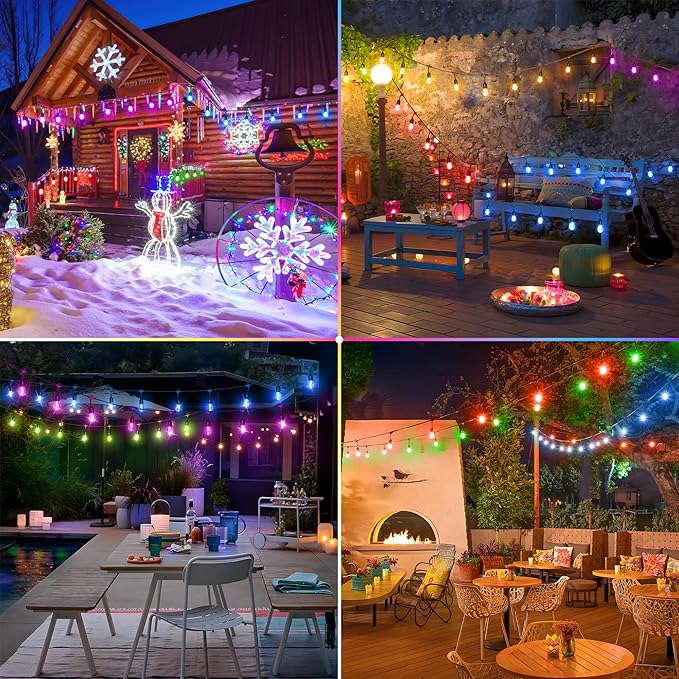 100FT(2x50FT) RGB Solar Outdoor String Lights with Remote, Multicolor&Warm White Dimmable Waterproof Patio Lights | Lumora