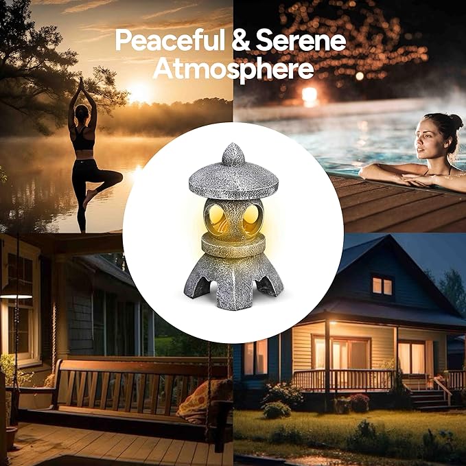 Solar Pagoda Lantern Garden Statue, Energy-Saving Solar Pagoda, Zen Garden Decor, Japanese Yard Lamp Landscape Decor, Imitation Stone Material,10.2Inch, for Landscape Balcony/Patio/Porch Yard