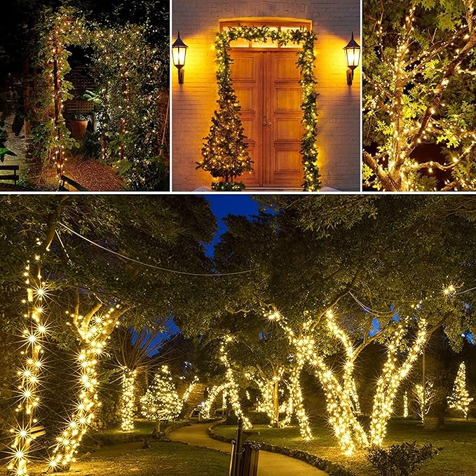 Joomer Solar String Lights Outdoor, 105FT 300 LED 8 Modes Outdoor String Lights Waterproof Fairy Tree Lights for Garden Yard Patio Christmas Decoration (Warm White)