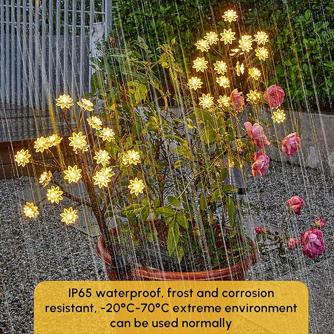 OriginalSourcing Solar Outdoor Lights - Waterproof Landscape Decor with Adjustable Flower Tree Stems for Garden, Patio, Pathway (Yellow, 2 Pack)