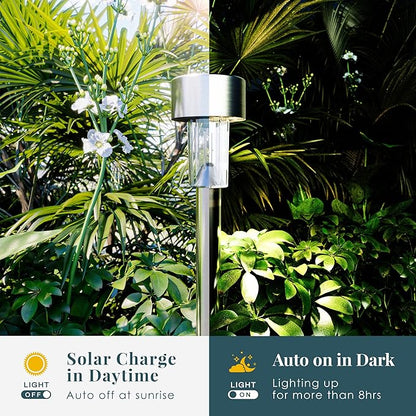 SOLPEX 16 Pack Solar Outdoor Lights Pathway, Stainless Steel Solar Lights Outdoor Waterproof,LED Landscape Lighting Solar Walkway Lights for Landscape/Patio/Lawn/Yard/Driveway-Warm White