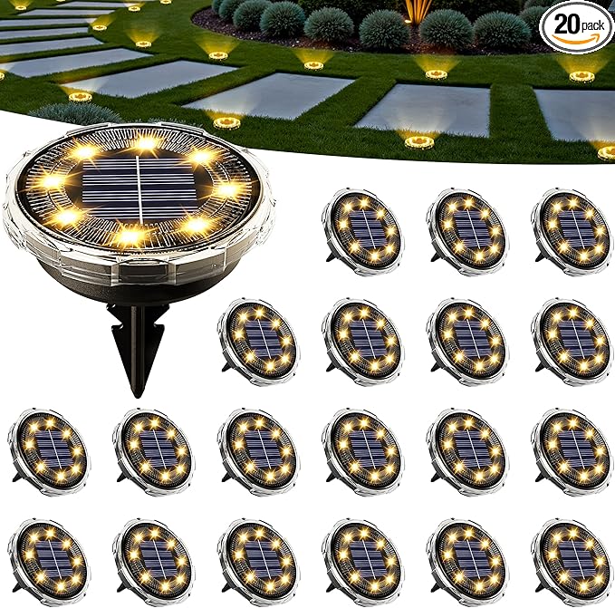 SOLPEX Solar Ground Lights 20 Pack, Solar Pathway Lights Outdoor Waterproof, Landscape Lighting for Garden | Lumora