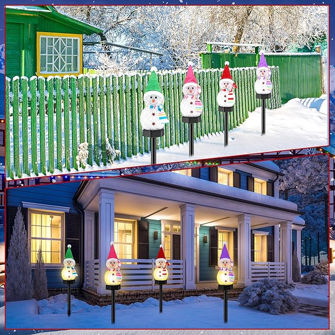 4 Pcs Christmas Snowman Pathway Lights Solar Outdoor Snowman Stakes Lights LED Waterproof Decorative Lamp Christmas | Lumora