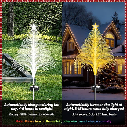 Baquler 12 Pack Solar Christmas Tree Lights Waterproof Outdoor Pathyway Stake Light 7 Lighting Modes Fireworks Christmas Stake Light Decoration for Holiday Yard Walkway Garden Path Decor