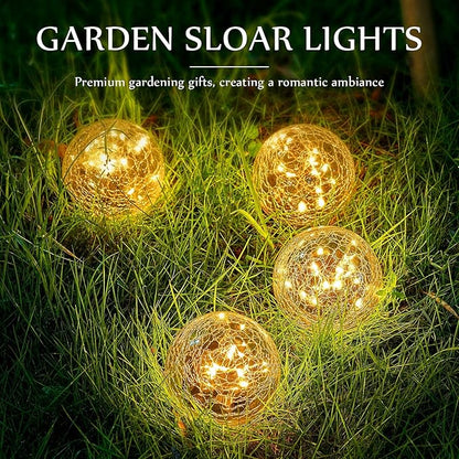 Honoson Solar Globe Lights Outdoor - Waterproof Cracked Glass Balls for Garden, Patio, Lawn & Yard, Warm White Solar LED Lights with Easy Installation & Durable Design(3.9 Inch,4 Pieces)