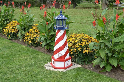 Amish-Made Patriotic Style Outdoor Lighthouse with Base and Solar LED Light, 70" Tall