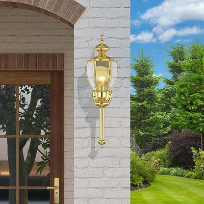 Livex Lighting 2112-02 Outdoor Wall Lantern with Clear Beveled Glass Shades, Polished Brass