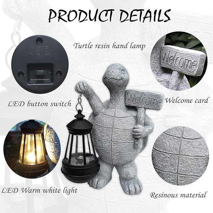 Sea Turtle Solar Garden Statues,Resin Sea Turtle Figurine Decorations with Solar Lights Lantern, Outdoor Figurines | Lumora