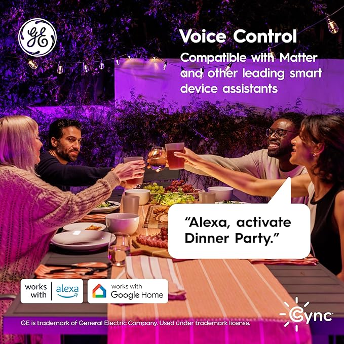 GE Cync Dynamic Effects Smart Cafe Lights, Color Changing Patio String Lights, Compatible with Alexa and Google, 48ft