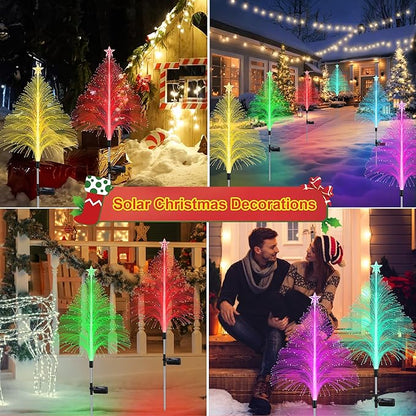 Solar Christmas Decorations, 6 Pack 38.5 Inch 7 Color Changing Jellyfish Lights with 5 Layer Optical Fiber Solar Flower Lights for Outdoor Xmas Yard Garden Pathway Decor