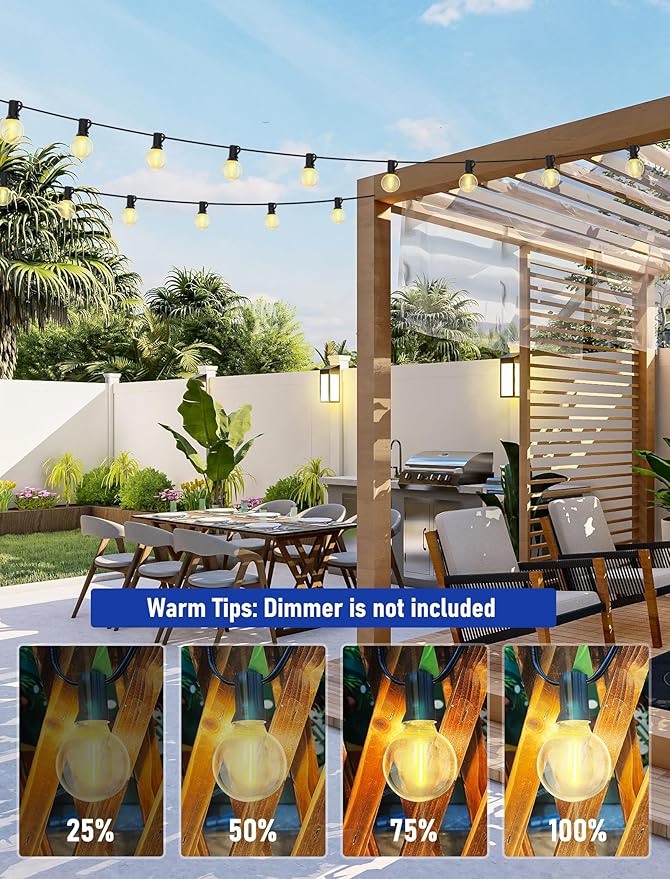 Abeja 25Ft LED Outdoor String Light, G40 Globe LED Patio Lights with 14 Edison Plastic Bulbs(2 Spare)，Waterproof Connectable Hanging Lights for Backyard Porch Balcony Party Decor, Black