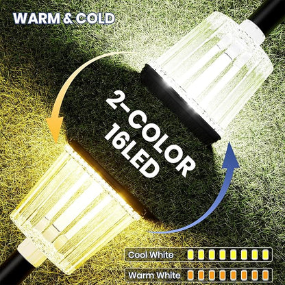 HIGH-Power Cold&Warm,3000/12000K 2-in-1 Solar Pathway Lights Outdoor,2 Pack Super Bright IP65 Waterproof,Up to 28 Hrs for Yard,Patio,Landscape,Sidewalk,Driveway,Lawn
