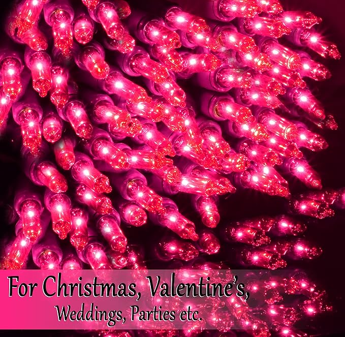Holiday Essence - Pink Christmas String Lights 100 Mini Fairy Lights Set Green Wire 20.6 Ft Traditional Valentines Easter Holiday Décor for Home Christmas Tree Bedroom Patio Wedding Decoration
