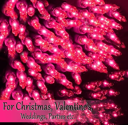Holiday Essence - Pink Christmas String Lights 100 Mini Fairy Lights Set Green Wire 20.6 Ft Traditional Valentines Easter Holiday Décor for Home Christmas Tree Bedroom Patio Wedding Decoration