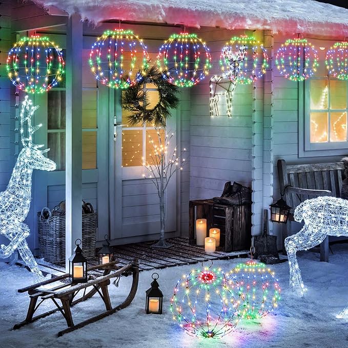 Joomer 2 Pack Christmas Big Ball Lights, 20IN & 18IN Foldable Metal Sphere Lights Waterproof - Outdoor String Light | Lumora