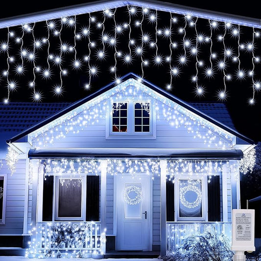 Joomer Christmas Icicle Lights - 66FT String Lights Outdoor Waterproof, 8 Modes Timer Connectable Plug-in String Light for Eaves, Roofs, Christmas Decorations (White, Non-Connectable)