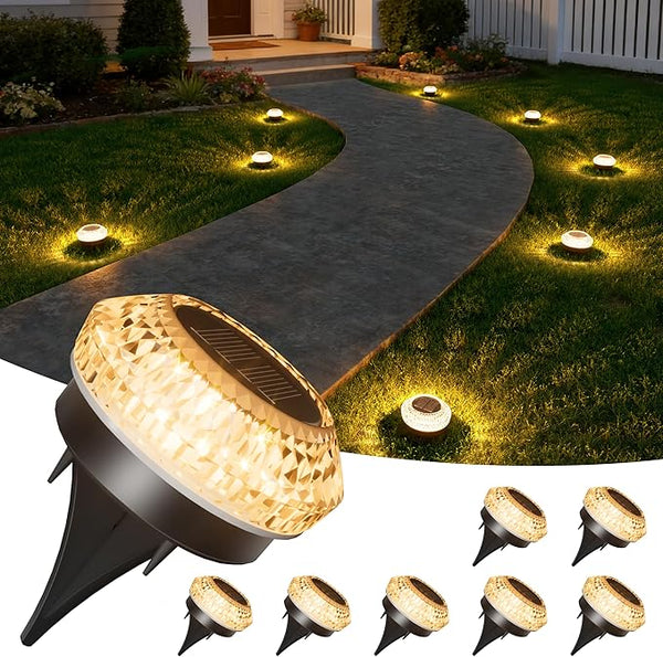 VOLISUN Solar Ground Lights Outdoor,8 Pack Flat Solar Pathway Lights,IP65 Waterproof Solar Powered Disc | Lumora