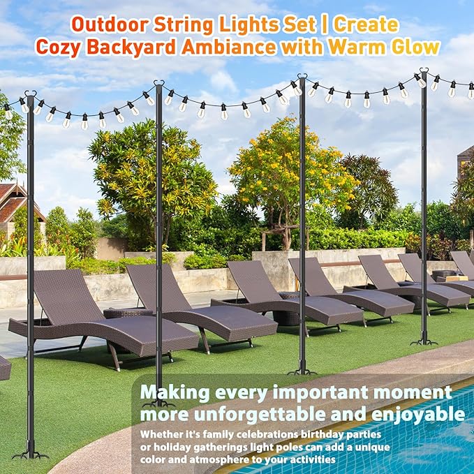 String Light Poles 1 Pack,Poles for Hanginig Outdoor String Lights with Fork and Fence Clamp | Lumora