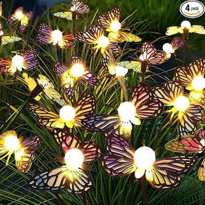 Solar Garden Butterfly Lights, 4 Pack 32 LED Solar Swaying Lights, Swaying in The Wind, Waterproof Firefly Light Outdoor Fairy Light for Garden Patio Yard Pathway Flower Bed Decoration