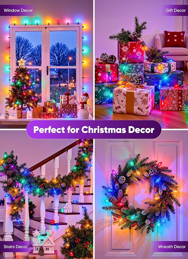 Vintage C9 LED Christmas Lights Outdoor - 50 Feet String with 50 Colored Bulbs, Waterproof Connectable Lights for Holiday Party Roofline, Backyard, Garden, Patio, Green Wire